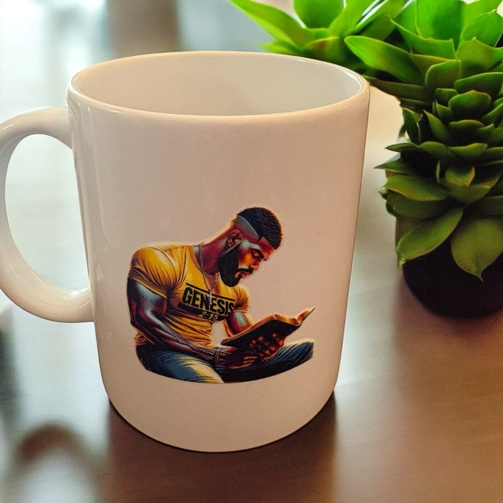 White Ceramic Mug with Printed Design